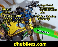 Click on the image for the detail page showing the cockpit of this custom electric pedal assist downhill mountain bike