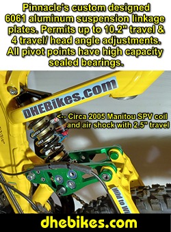 Click on the image for another detail page showing the custom made long travel 6061 aircraft aluminum suspension linkage plates for this custom electric pedal assist downhill mountain bike
