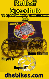 Rohloff Speedhub disc brake rotors use 4 bolts and are available for Hayes, Shimano, Hope and others